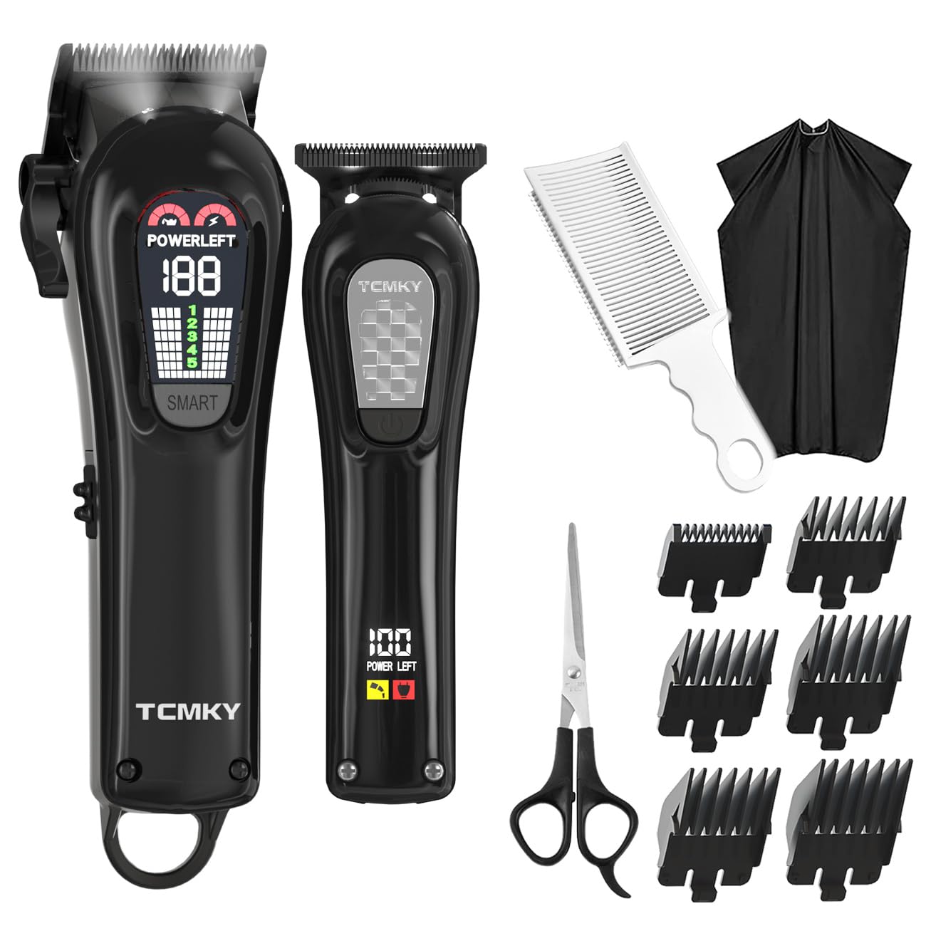 TCMKY Hair Clippers Professional Cordless for Men, Barber Clippers for Hair Cutting Kit, Wireless LCD Display Hair Trimmers Set, Rechargeable Haircut Machine for Family (Black)