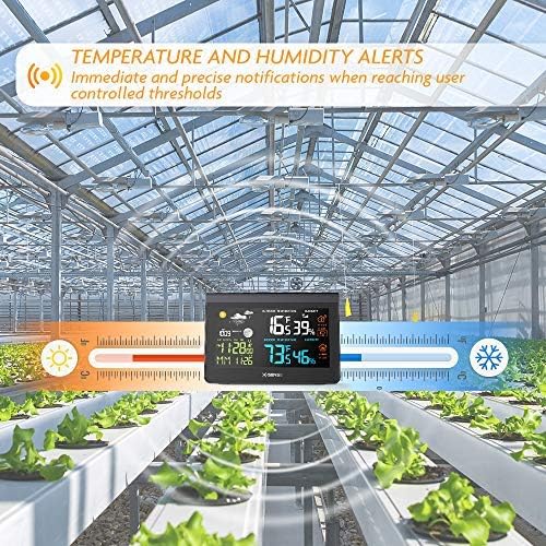 X-Sense Wireless Weather Station Forecast Station with 500 ft Wireless Range, Large Backlit Color LCD, Atomic Clock, Accurate Temperature, Humidity, and Temperature/Time Alert