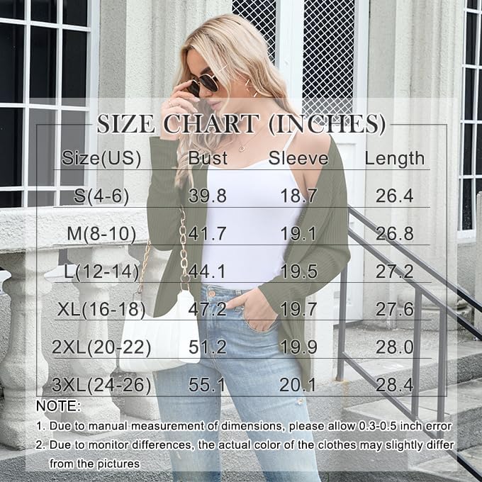 Anymiss Womens Cropped Cardigans Lightweight Waffle Knit Jackets Open Front Tops M-3XL - Image 5