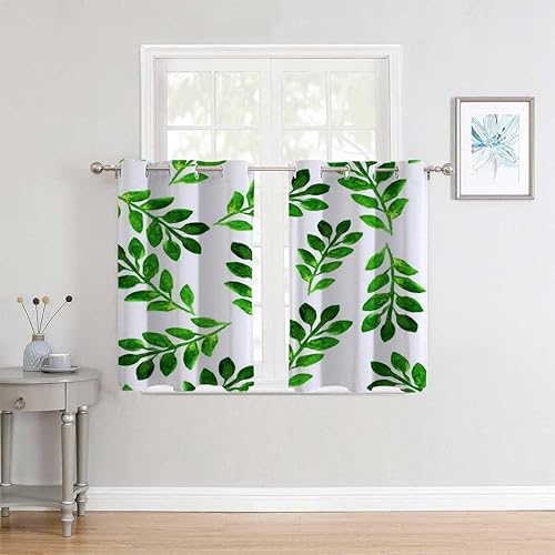 Miniatura 3 de Cortinas para Cocina - Cortina opaca con ojales y hojas verdes para puerta, 55 pulgadas de ancho por 72 pulgadas de largo, 2 paneles