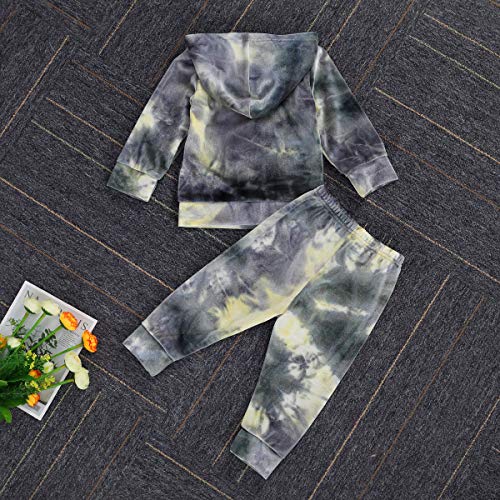 Toddler Baby Girl Boy Fall Clothes Tie-Dye Hoodie Long Sleeve Sweatshirt Tops Long Pants Set Velour Sweatsuit Outfits (Grey, 2-3Years) #TOP4