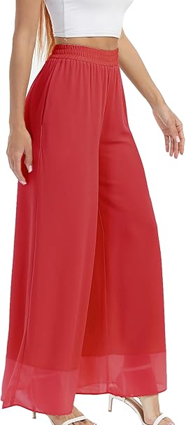 Masrin Pantaloni estivi leggeri, da donna, in cotone e lino, lunghi, estivi, in lino, con vita