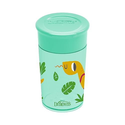 Miniatura 50 de Dr. Brown’s Milestones Cheers360 Taza azul y verde, de 10 oz, 2 PK Paquete de 2 animales azules y verdes