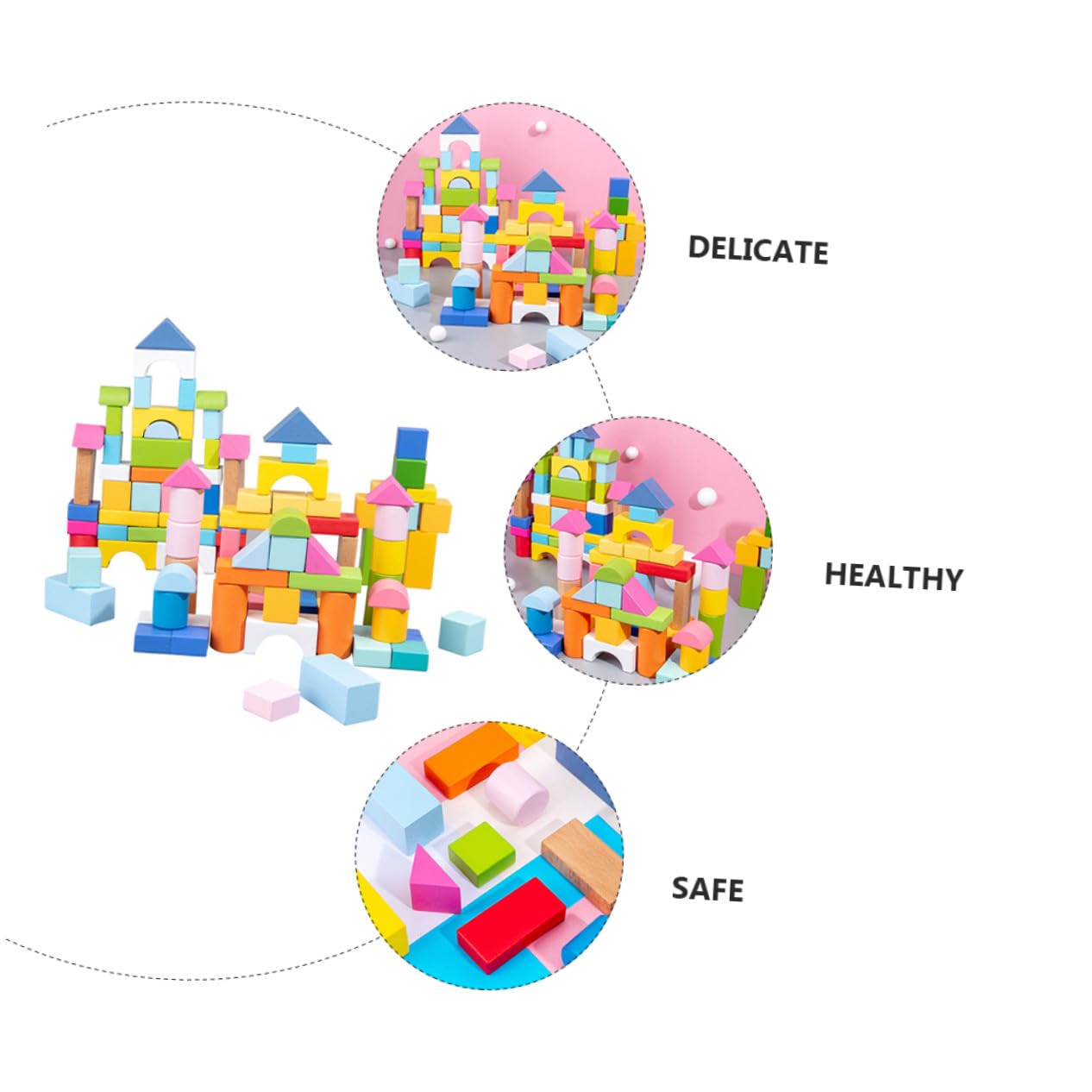 BESPORTBLE Blocchi Pezzi in 100 Costruzione Legno di Geometrici per Bambini | Gioco Educativo per Mani dei Piccoli, Superfici Tonde senza Sbavature, Texture Delicata, Immaginazione e Pensiero