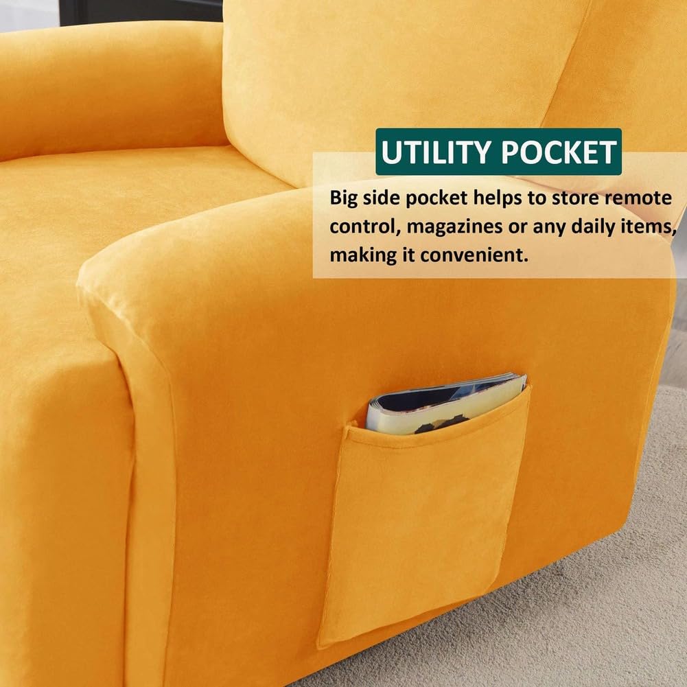 4 fundas de terciopelo elástico para sofá reclinable, funda suave para silla reclinable con respaldo antideslizante y bolsillos laterales, fundas lavables para sala de estar