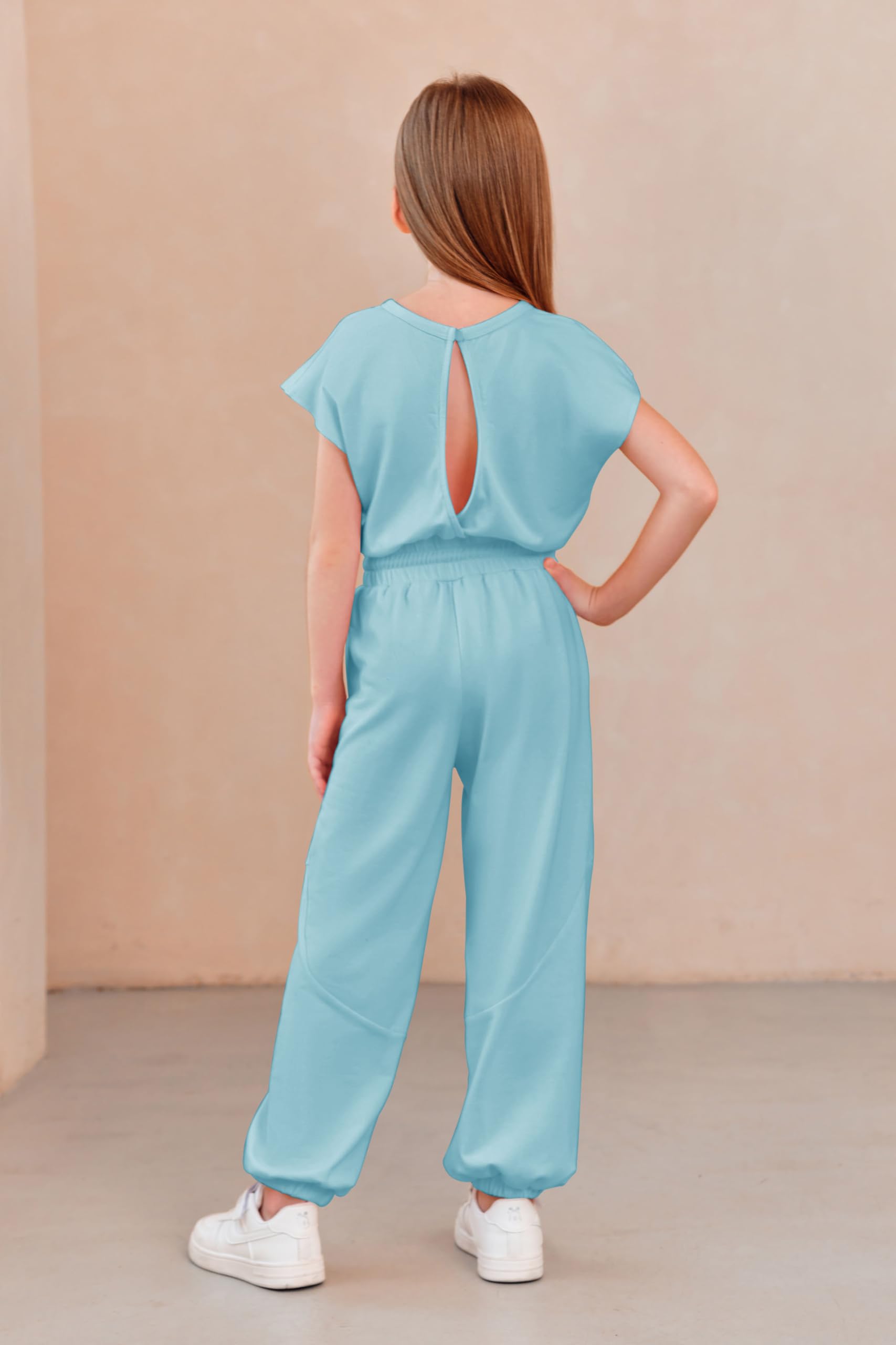 Haloumoning Combinaison pour fille - Mode - Pantalon long - Pour fille - Manches courtes - Décontracté - Pour le sport