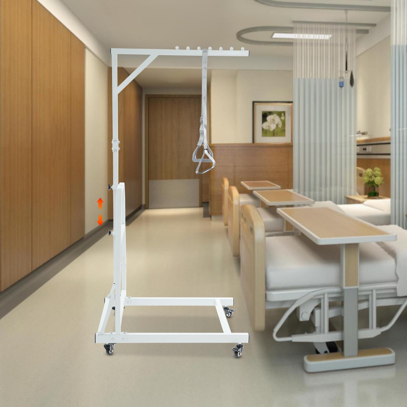 Barra trapezoidal para movilidad de la cama, barra de dominadas de alta resistencia con soporte de suelo, capacidad de carga de 150 kg, ayuda para levantarse, cama trapezoidal con ruedas universales