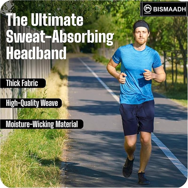 BISMAADH Men's Spandex Headband Sweatband & Sports Headband for Running, Cycling, Yoga, Exercise - Stretchy & Moisture Wicking Free Size - Image 2 thumbnail