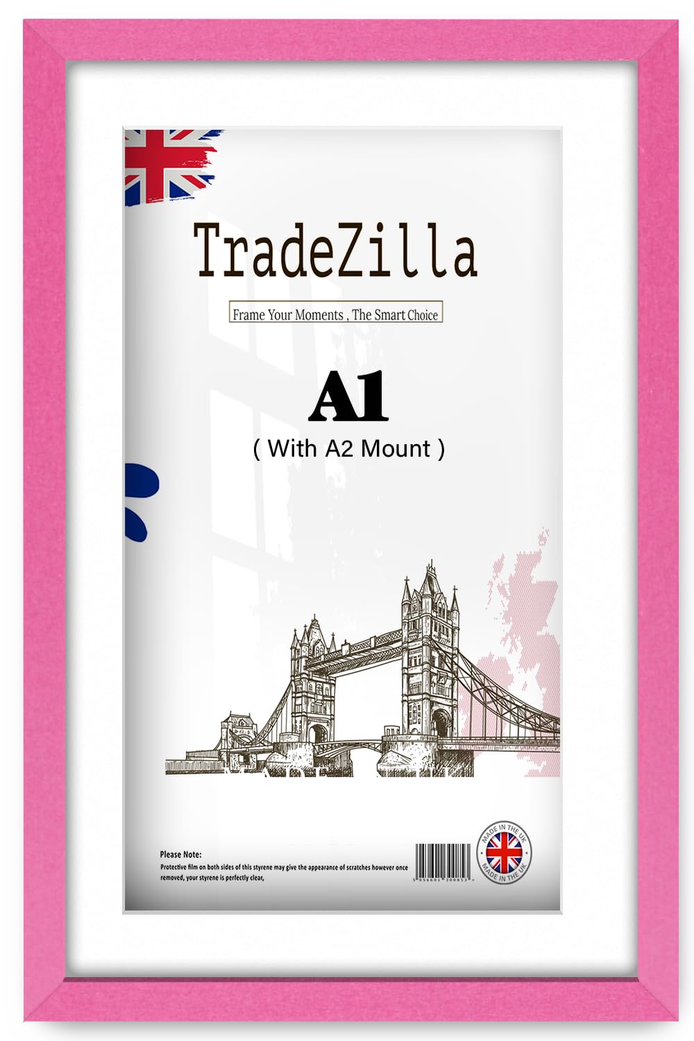 TradeZilla | Minimalist MDF Picture Frame A1 (59.40 x 84.10 cm) With A2 (594 x 419 mm) White Mount Wall Mounted | 23 x 33 Inch Poster, Certificate, Photo Frame for Home & Work Interiors [ Pink ]