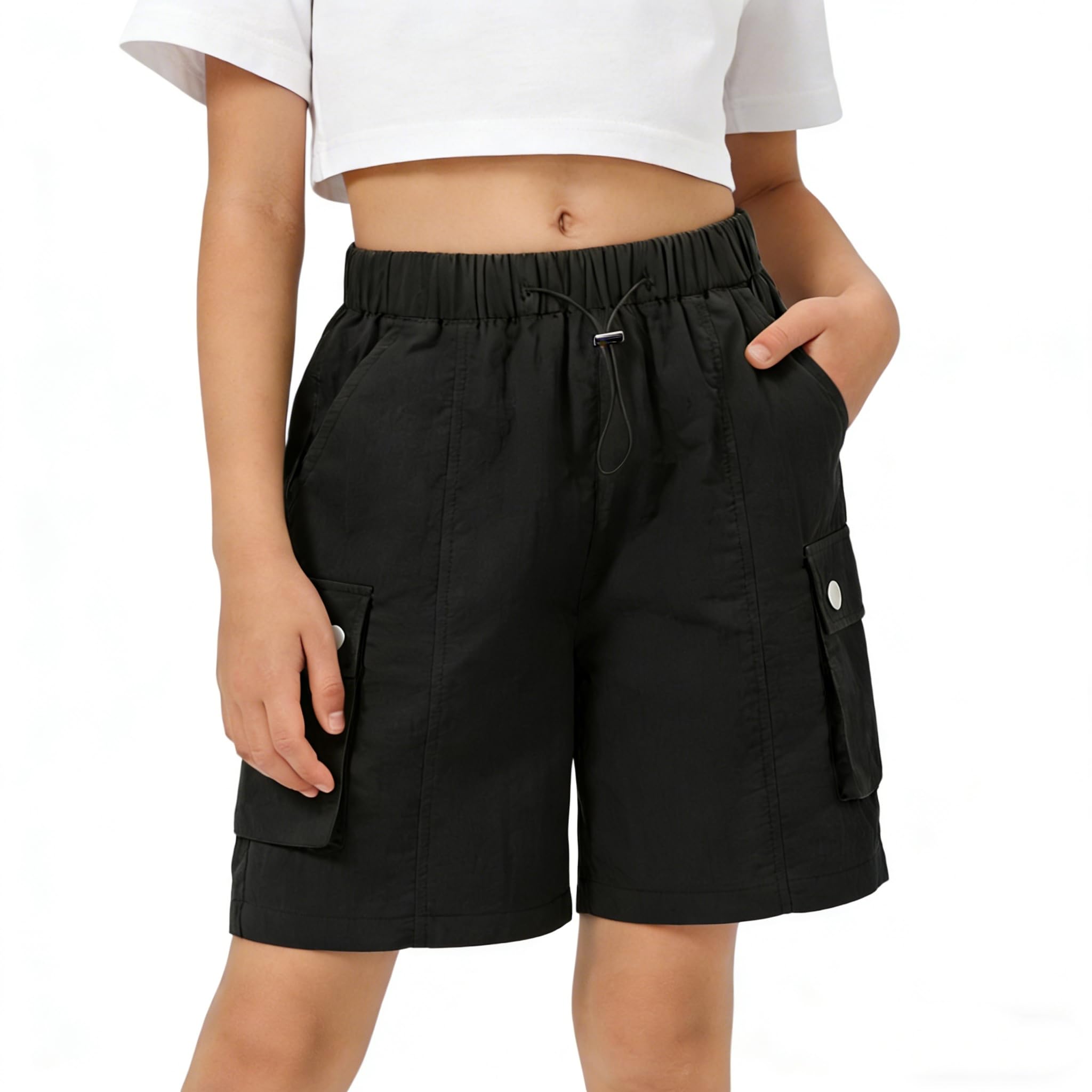 Rolanko Enfant Shorts Fille Sport Actif Èté Cargo Bermudas Shorts pour Ado Course Gym Pantalon Court Parachute