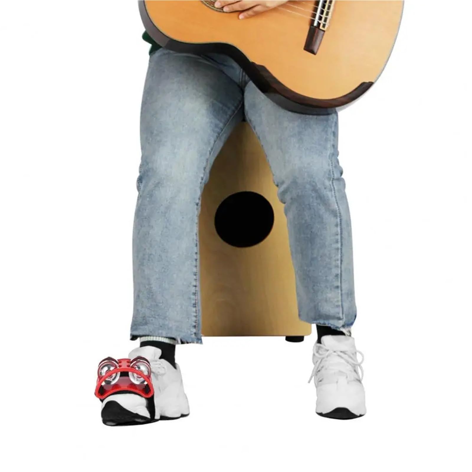 2 panderetas de pie, instrumento musical percusión, cascabeles acero, tambor con banda elástica ajustable para Acompañamiento(Red)
