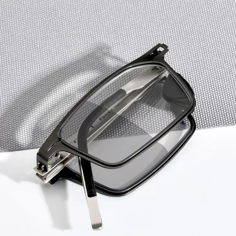 Gafas de Lectura Plegables portátiles Fotocrómico Gafas ultraligeros Unisexo Moda Reading Eyeglasses Rectangulares Metal Marco(Size:+1.0)