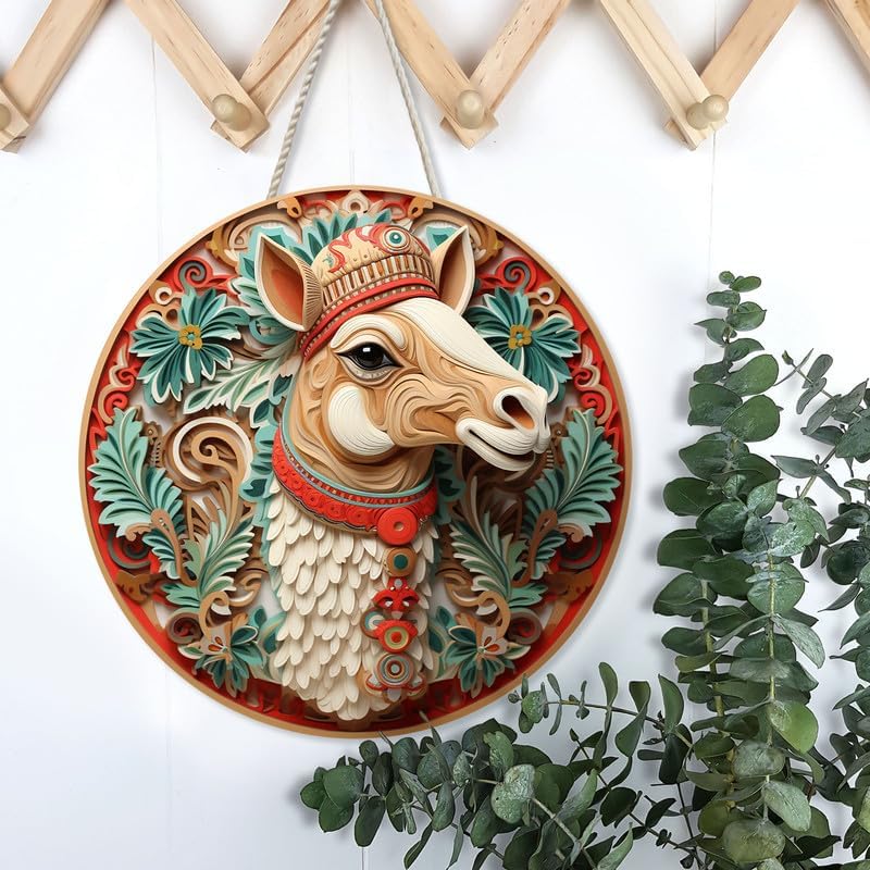 Miniatura 3 de Camel With Christmas Hat Custom Wood Signs for Home Decor, Door Hanger Wood Sign, Hanging Sign Wall