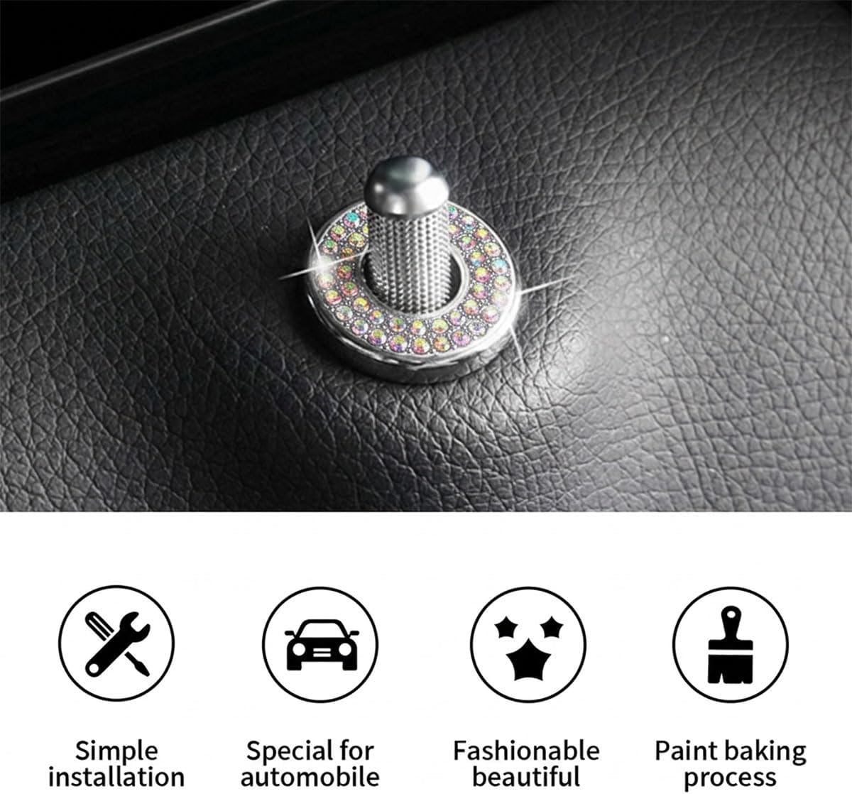 JOYCOURT 4Pack Bling Car Inner Door Lock Cover Stickers, Rhinestones Bling Pull Rod Bolt Decorations, Crystal Car Decals for Women Girls Universal C Class Accessories (Colorful)