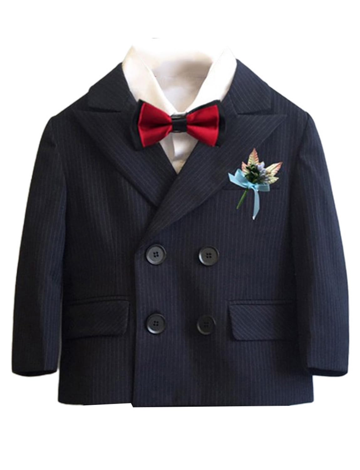 Jungen Nadelstreifen Blazer Spitze Revers Zweireiher Knöpfe Bankett Anzug Jacke Freizeitmantel Hochzeit