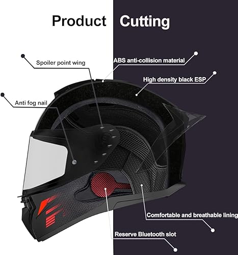 Miniatura 2 de Casco de motocross abatible, casco de motocicleta integrado con Bluetooth con cola, doble visera antivaho modular, casco de carreras para adultos,