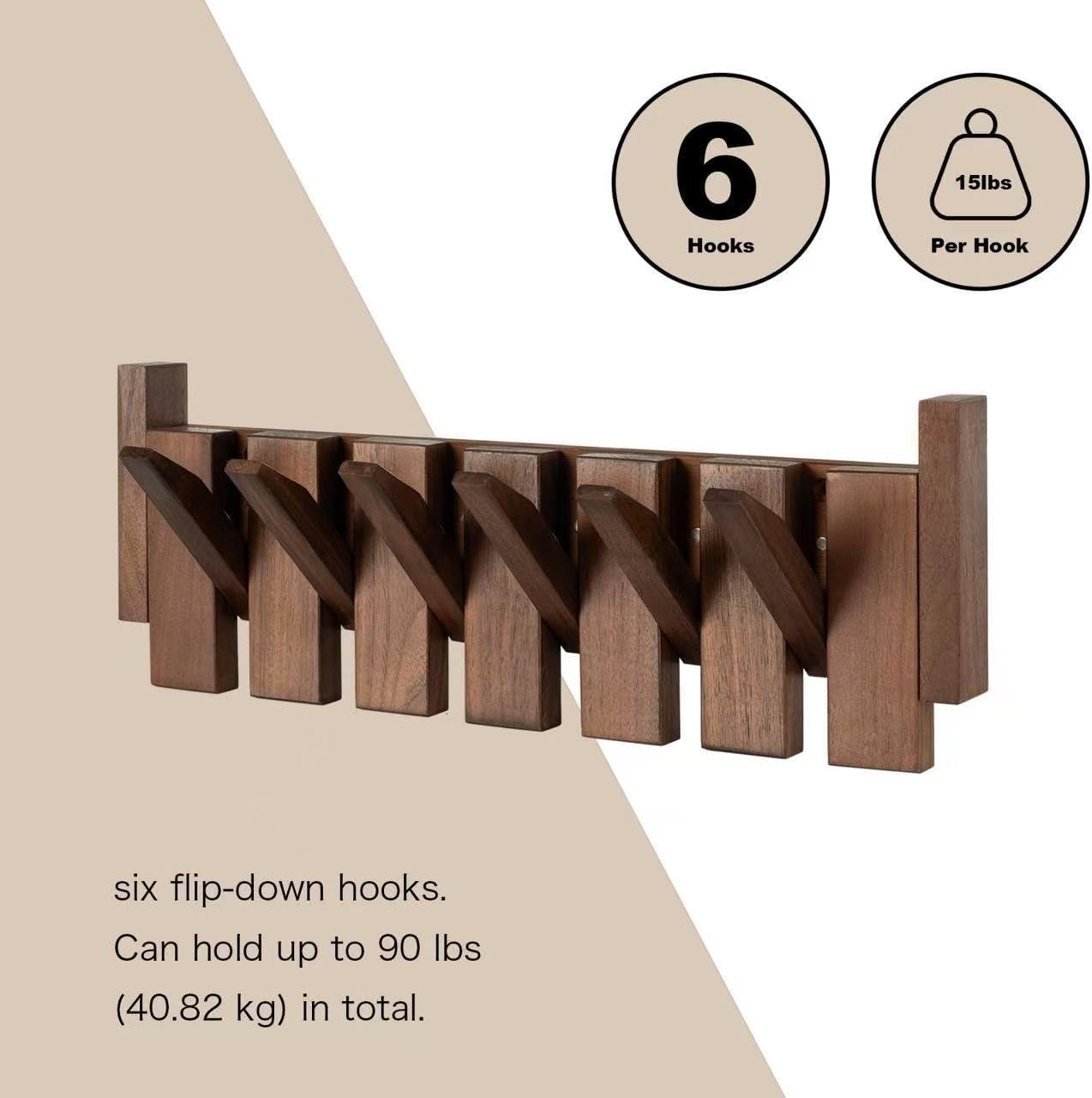 Black Walnut Piano Coat Rack, Coat Hooks for Wall with 6 Magnetic Retractable Hooks, Heavy Duty Space Saving Wall Mounted Coat Rack for Entryway, Bedroom, Mudroom