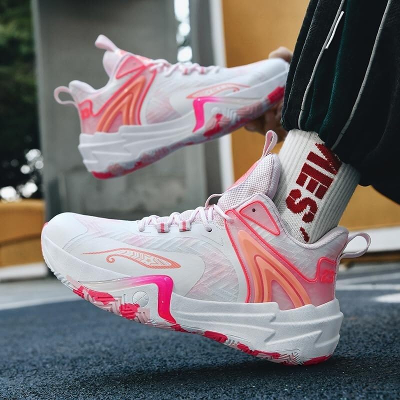 Buty do koszykówki unisex, antypoślizgowe, odporne na zużycie, amortyzujące, lekkie, młodzieżowe, sportowe(Pink,44 EU)