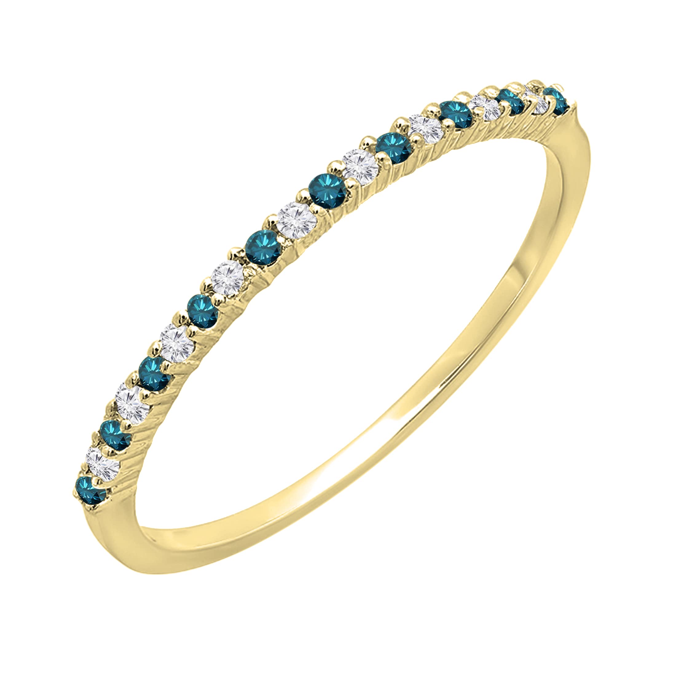 0.15 cttw Alternate Round Blue & White Diamond Stackable Ring for Women in 10K Solid Gold
