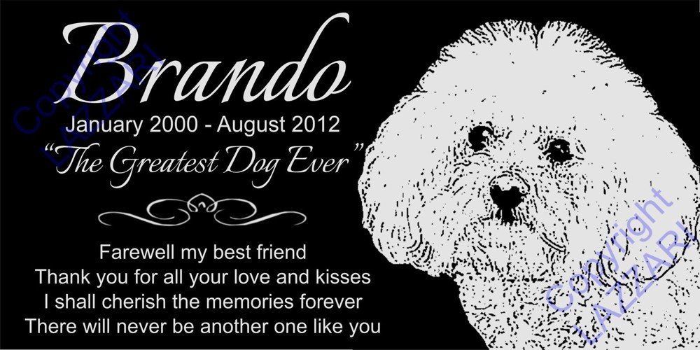 Personalized Bichon Frise Pet Memorial 12"x6" Engraved Black Granite Grave Marker Head Stone Plaque BRN1