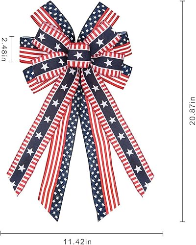 Miniatura 7 de ABTOLS Lazos patrióticos grandes para corona para puerta delantera, 4 de julio, rojo, azul, blanco, estrellas y rayas para corona, lazos patrióticos