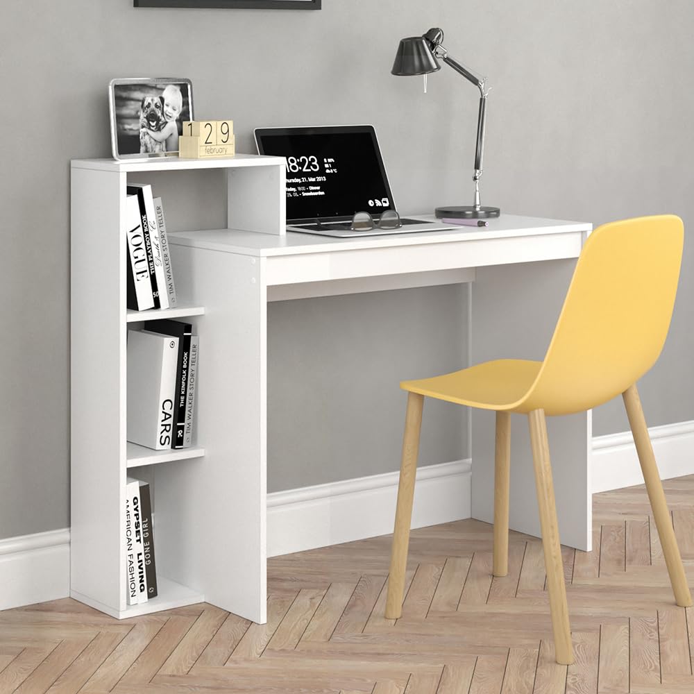 Vicco Bureau Leo, Blanc, 110x40cm | avec compartiments ouverts pour un rangement flexible