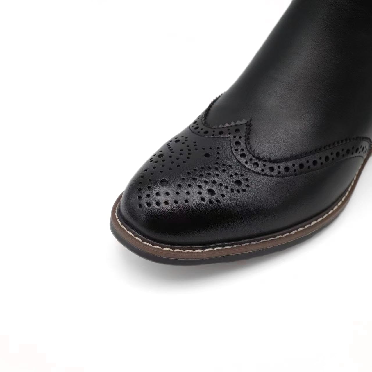 Finishing & Sewing Botines Chelsea para hombre, Brogue Wingtip, piel marrón, inserción elástica