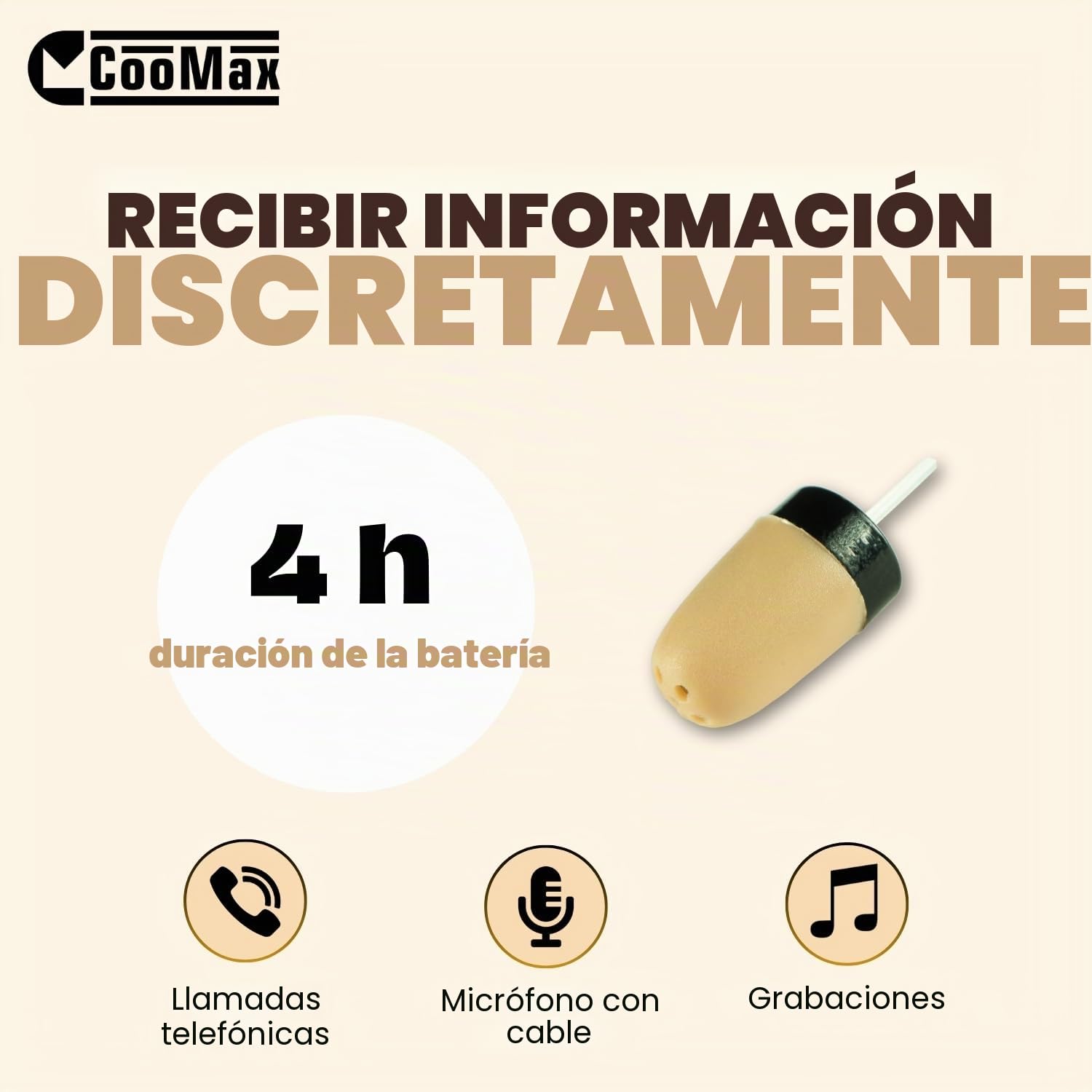 Pinganillo Examenes por Cable Oculto (VIP Pro Supermini + Microfono) | Jack 3,5 mm, Botón multifunción, Llamadas y grabaciones, Invisible, Auricular inalámbrico, Tamaño mini, Copiar en examen