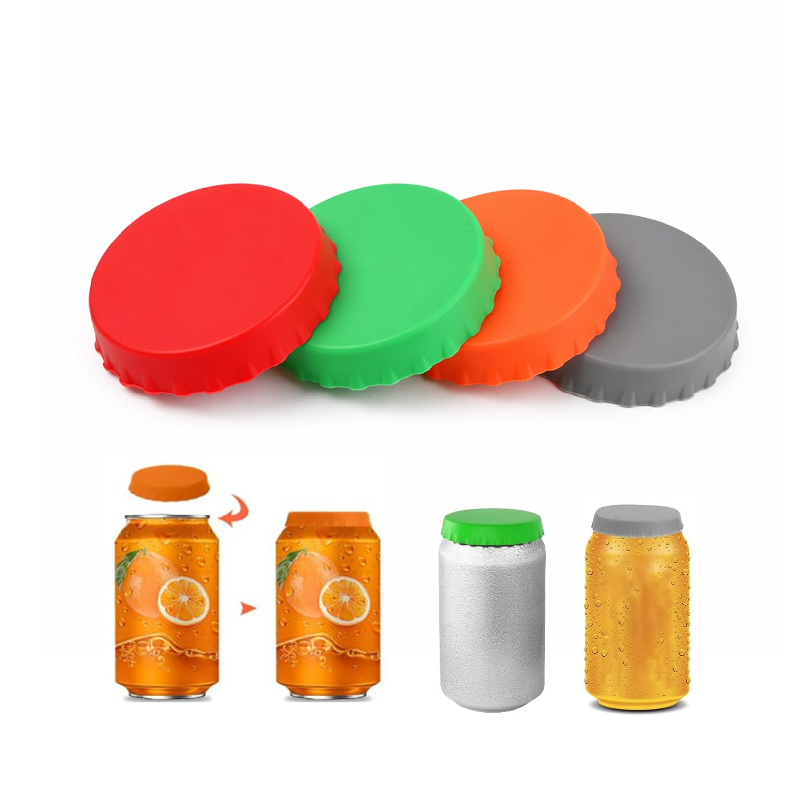 4PCS Silicone Can Lids for Fizzy Drinks, Reusable Soda Can Covers for Drinks Cans, Dustproof & Spill-Proof Drink Can Lids, Standard Beer Can Cover, Food-Grade Silicone Cup Covers for Travel