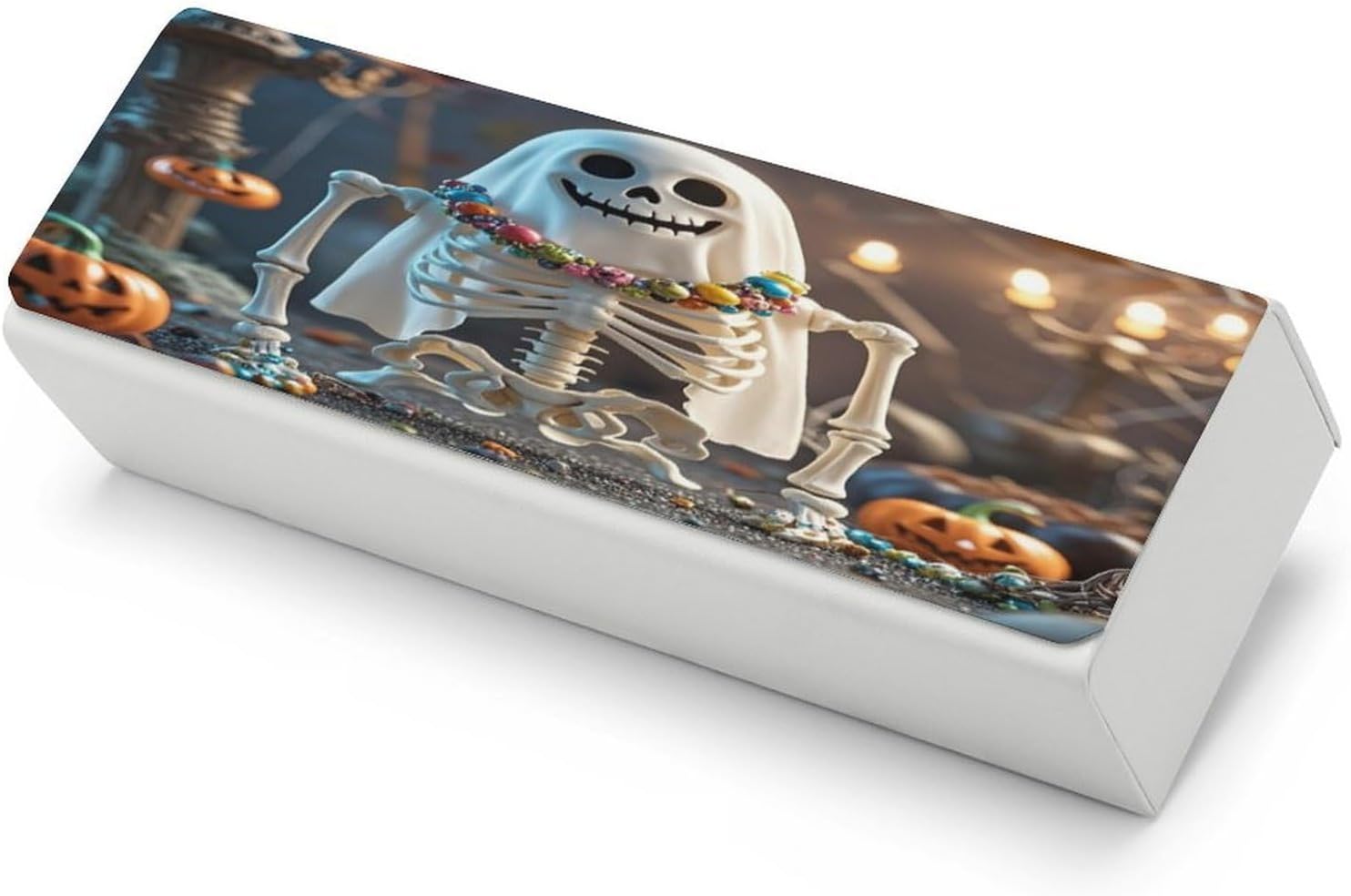 Skeleton Party Glasses Case Eyeglasses Case with Cleaning Cloth Premium Leather Spectacle Cases - Thoughtful Gift for Friends & Loved Ones