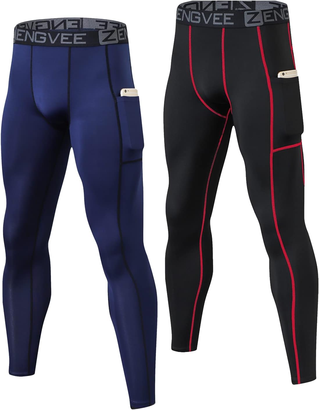 HUAKANG Men's 2 Pack Compression Pants with Pockets Cool Dry Base Layer Leggings for Running,Workout,Training