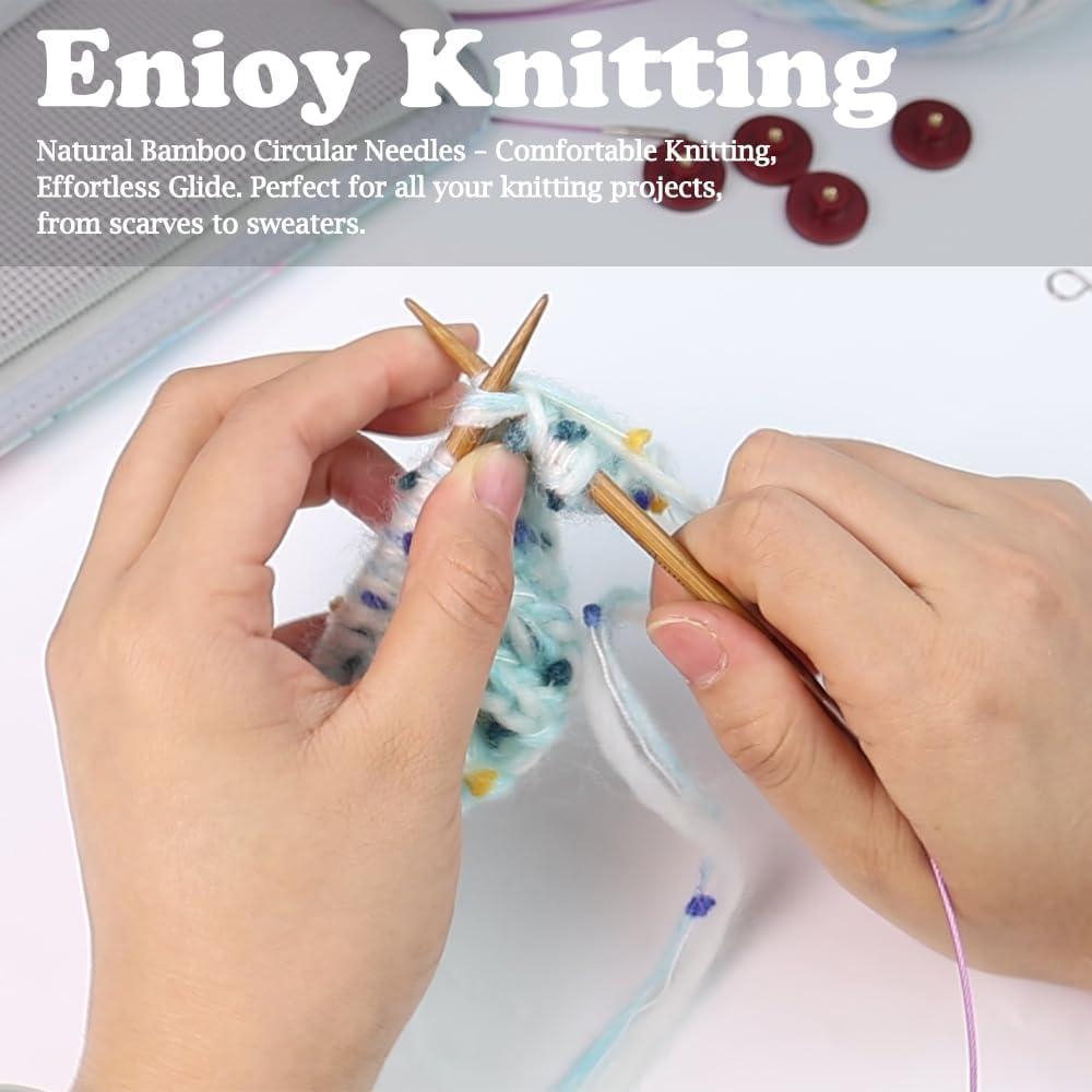Yarniss Austauschbare Stricknadeln Set, 13 Paar Rundstricknadeln Set Bambus Stricknadeln mit Etui | 13 Paar austauschbare Stricknadeln mit Etui, 10,2 cm Rundstricknadeln, US-Größe 2,5 ~ 15