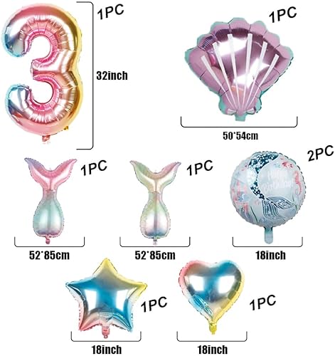 Miniatura 2 de Globos de sirena, suministros para fiesta, decoración de ramo de globos de princesa sirena de tercer cumpleaños, globos de conchas de sirena para