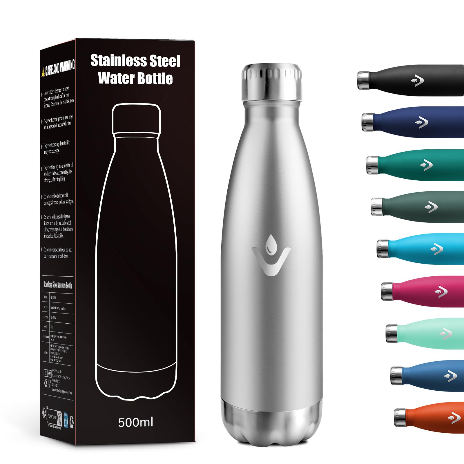 Borraccia Termica 500ml, Bottiglia Antigoccia, Bottiglia Termica Senza BPA, Doppia Parete Isolata, Borraccia Acciaio Inox, Borraccia Termica Riutilizzabile per Bambini, Ragazzi, Palestra, Viaggio