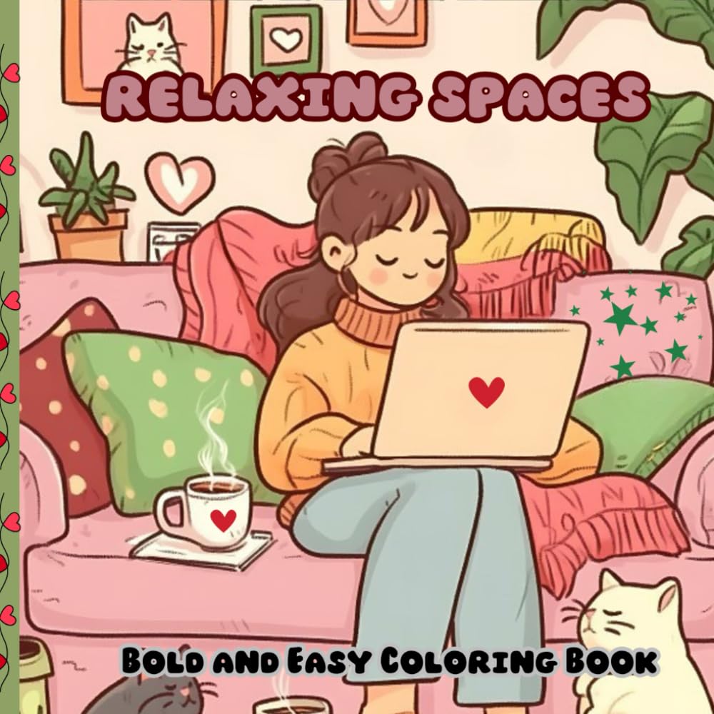 Coloring Book for Adults and Children. Relaxing Spaces Bold and Easy Coloring.