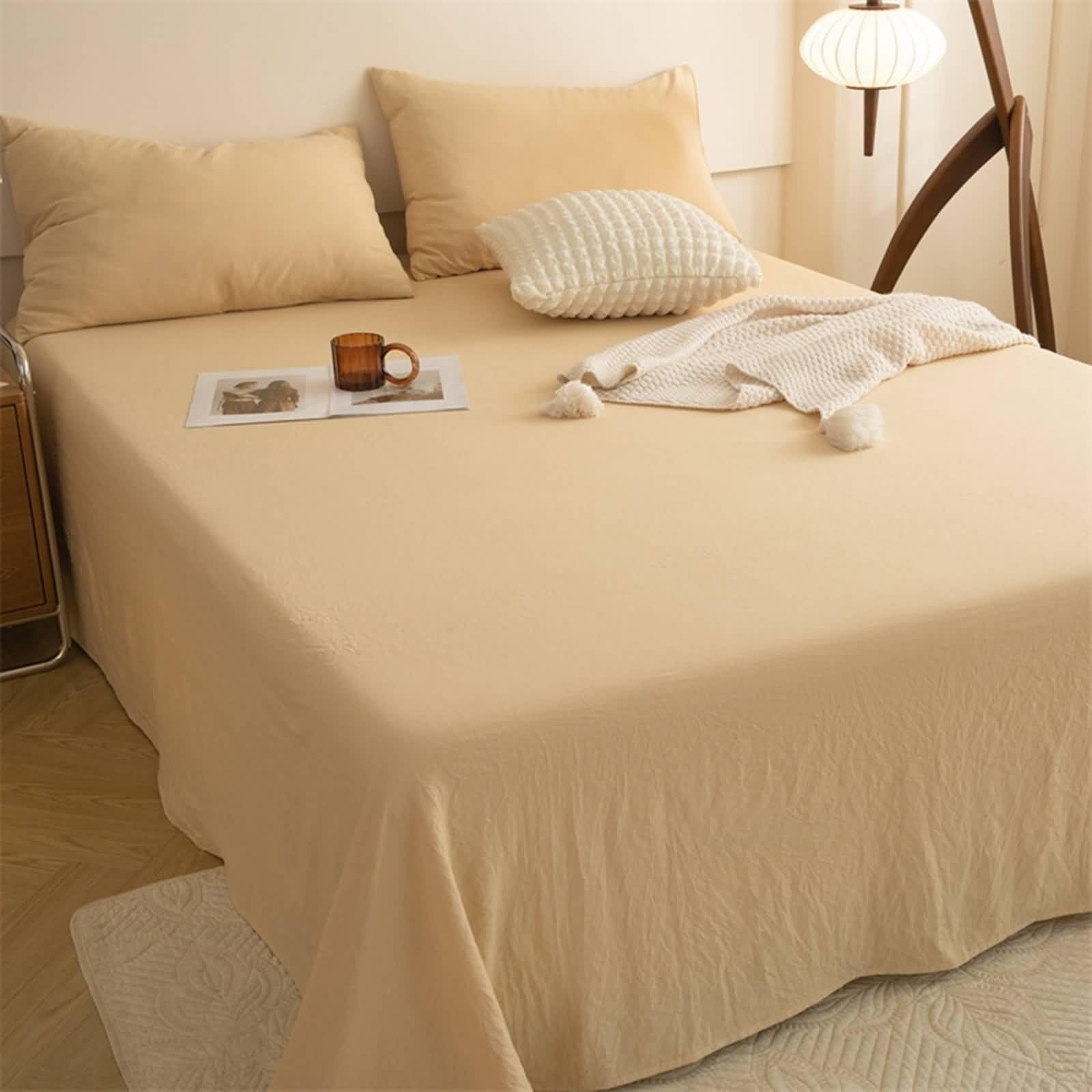 Daesar Flat Sheet Super King Size (180 cm bed) 230 x 250 cm, Flat Bed Sheet Cotton Gauze Solid Color Soft Lightweight Top Sheet for All Season, Beige Yellow