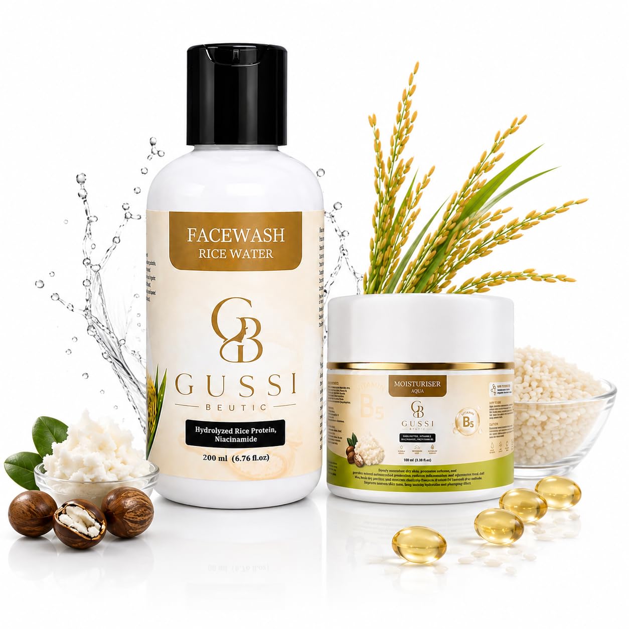 GUSSI Beutic Rice Water Face Wash & Moisturizer Combo | Hydrolyzed Rice Protein, Niacinamide & Vitamin B5 | Deep Cleansing, Hydrating & Brightening Skincare Kit for Men & Women | Face Wash 200ml + Moisturizer 100g-image-17