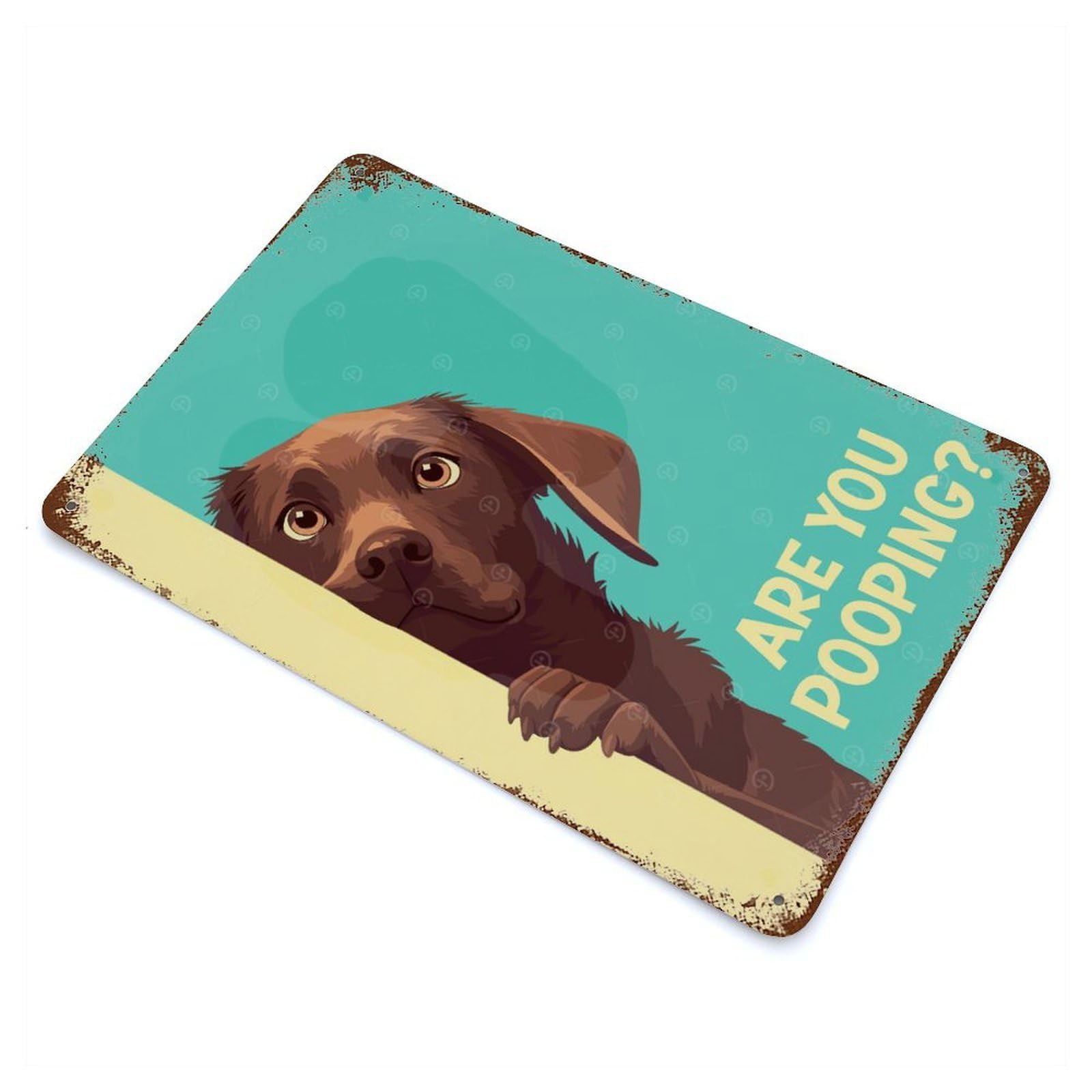 Garage Style Brown Labrador Pooping Aged Metal Wall Plaque 11.8"x7.9", Decorative Metal Wall Art for Bar And Workshop