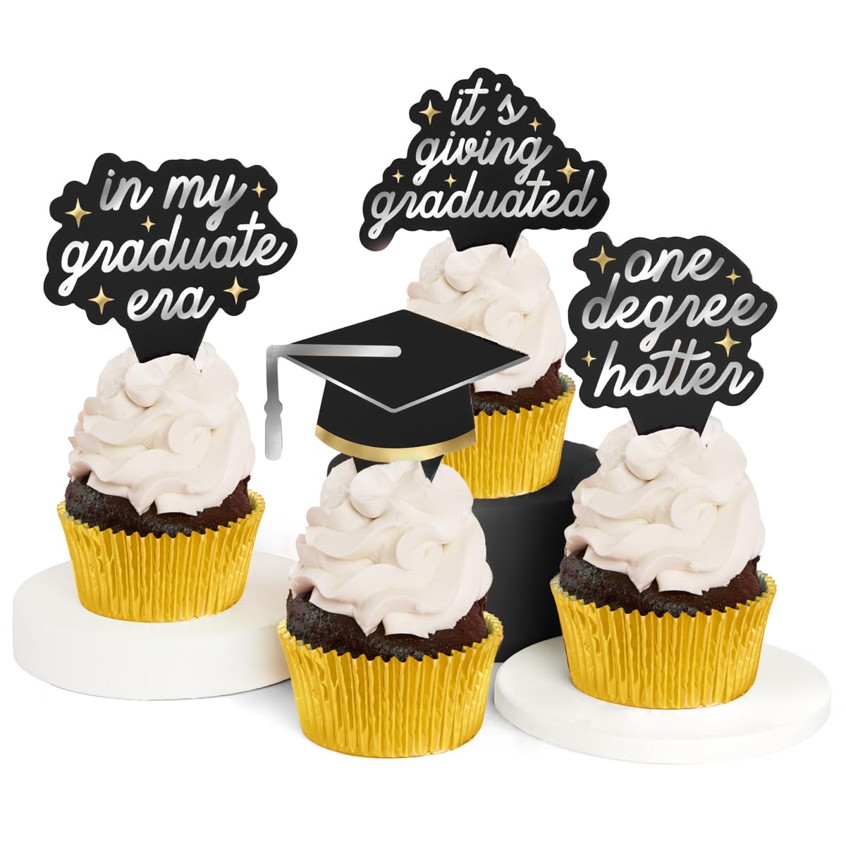 xo, Fetti Graduation Cupcake Toppers - 24 pcs | Commencement Party Cake Decoration, College Degree Decor, Congrats Grad Food Supplies, Graduate