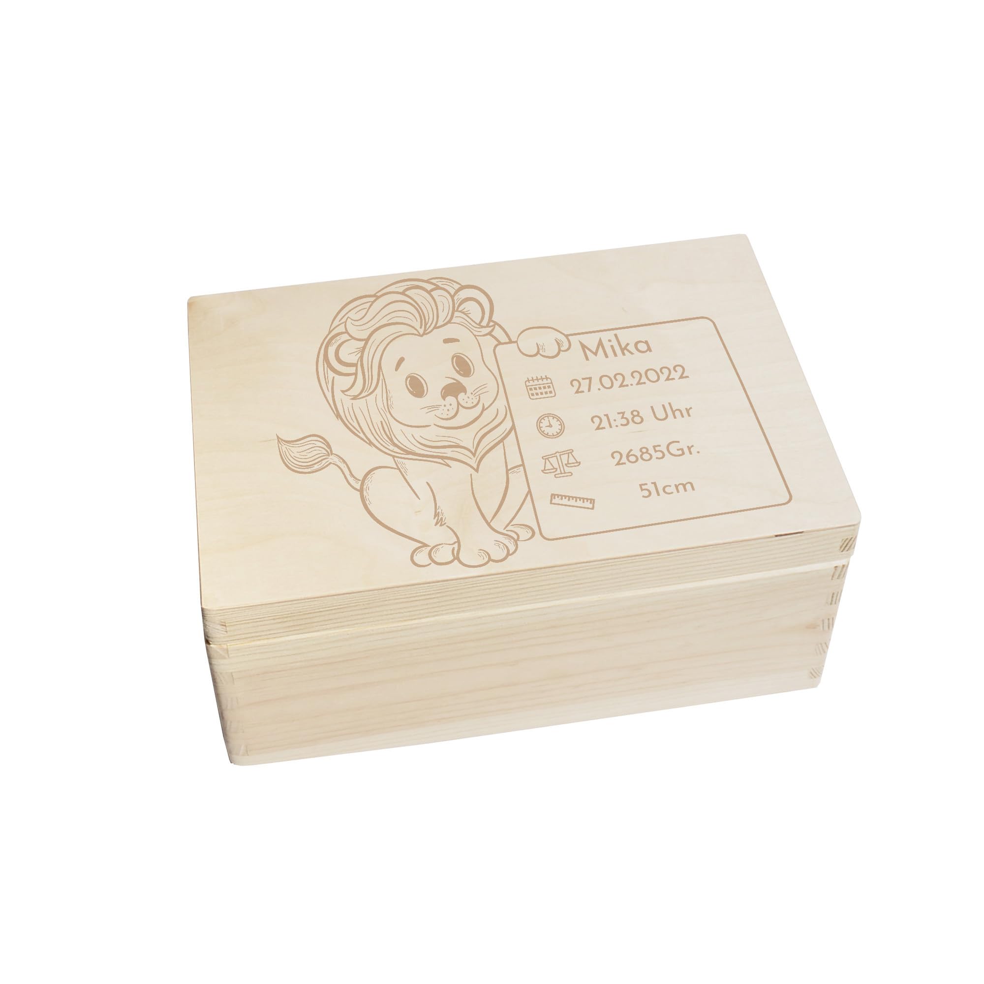 Scatola dei ricordi personalizzata per neonati e bambini, con incisione a leone, scatola in legno per bei ricordi, 30 x 20 x 14 cm