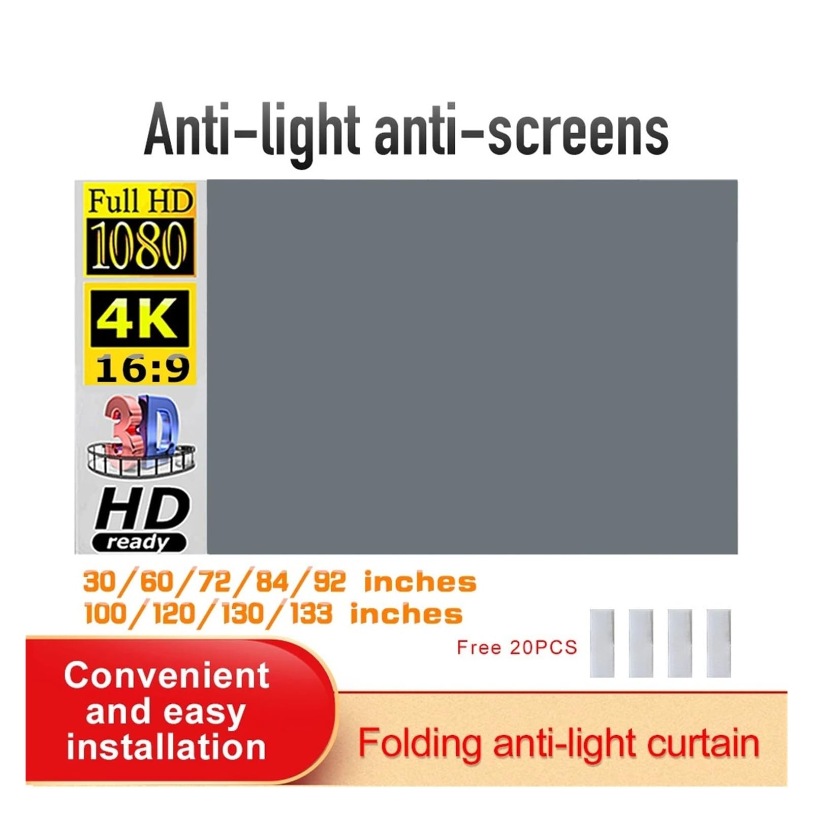 Schermo di proiezione, Schermo per proiettore Semplice 16:9 Tenda anti-luce Home Office Portatile(100 inch)