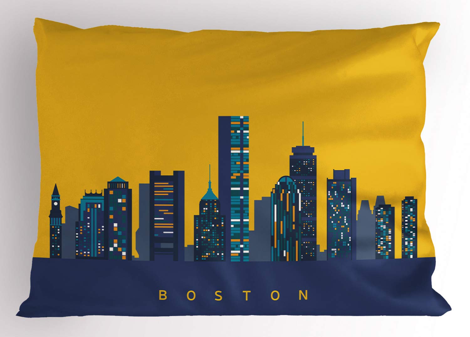 ABAKUHAUS Federa Per Cuscino Decorativo – Skyline Di Boston, 65x40 Cm, Poliestere Morbido, Blu E Multicolore, Lavabile