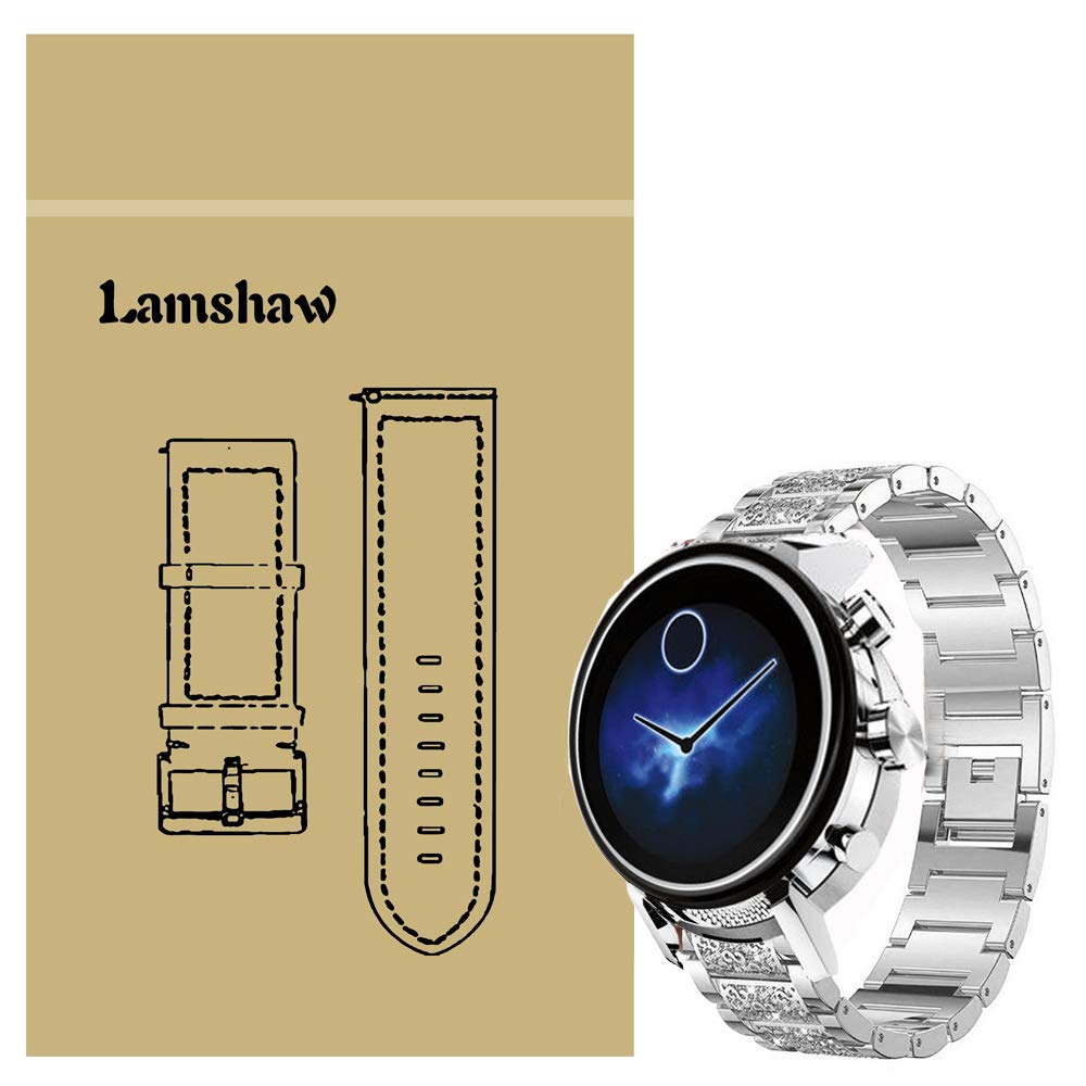 Compatible for Movado 2.0 Smartwatch Band, Blueshaw Jewelry Metal Rhinestone Diamond Bling Compatible with Movado Connect 2.0 Smartwatch 40mm / 42mm (Silver, 42mm)