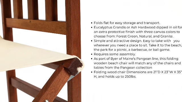 Silla Plegable BYER OF MAINE Pangean Campaign Chair Natural Capacidad 250 lbs miniatura 7