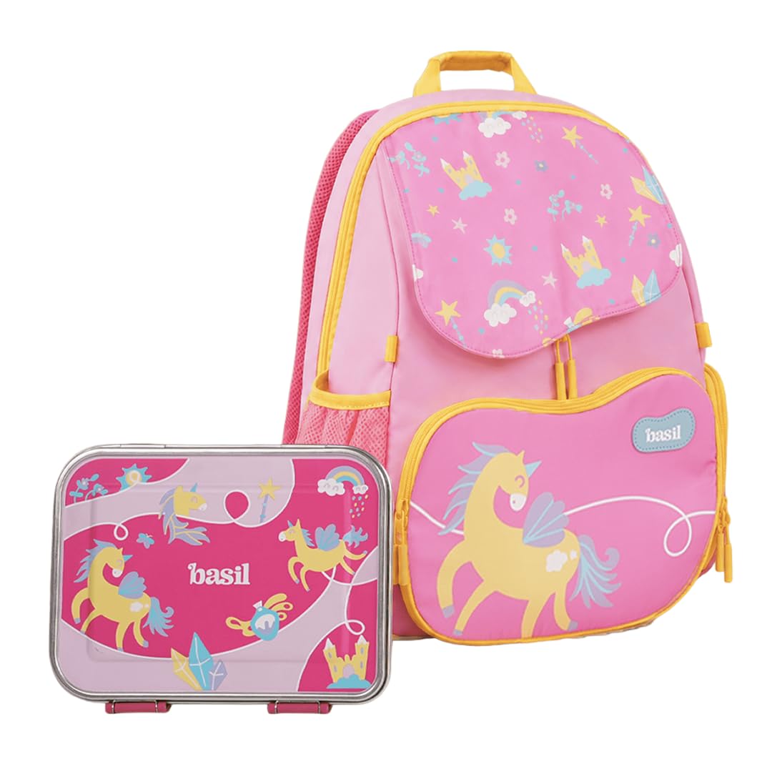 Basil Kids School Combo | Wander 20L School Backpack + Bento Box Neo 1000ml Stainless Steel Lunch Box | Pixie Dash