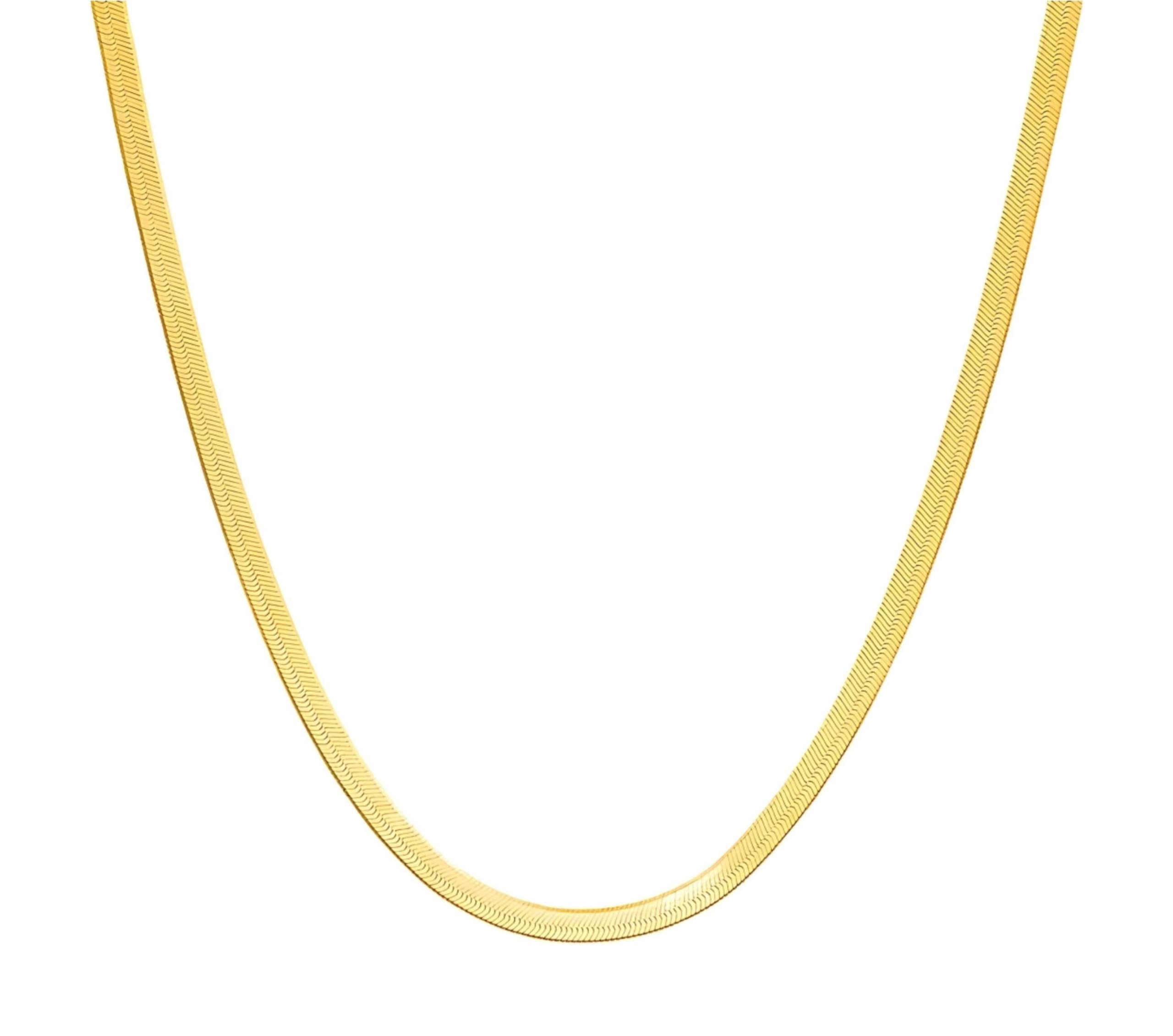 ONTHOLOGIE Herringbone Chain Necklace for Women Men, Real Gold Over Sweatproof, Water-Resistant, Everyday Wear, 2mm-2.5mm-3mm-4mm-5mm Wide Flat Snake