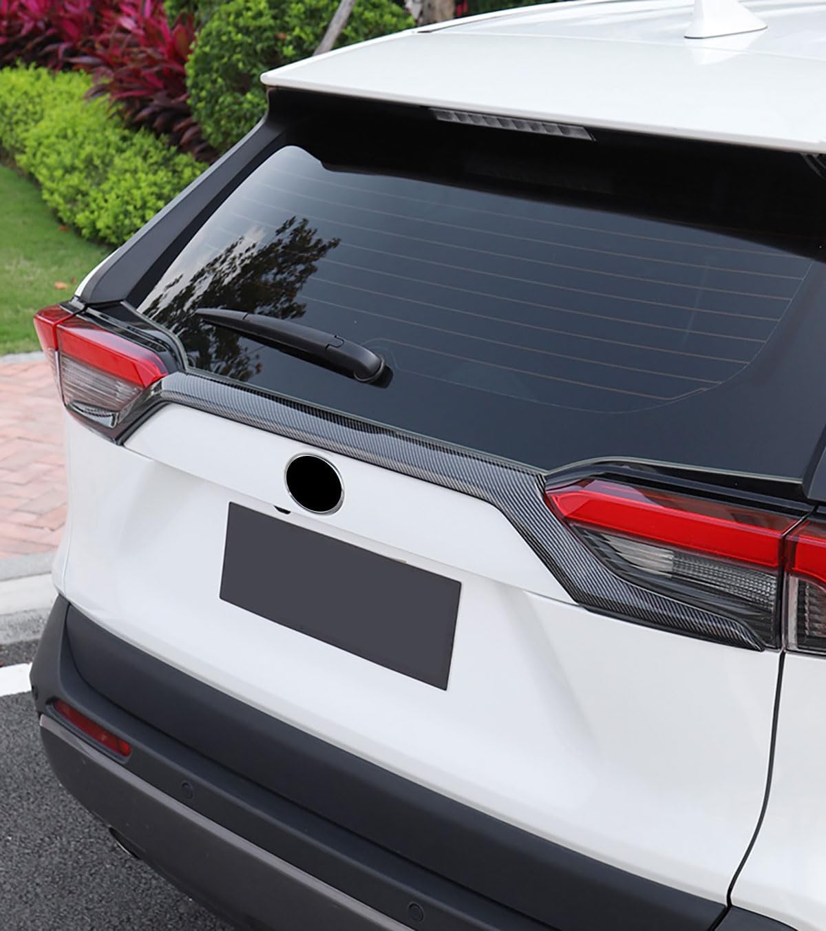 Exterior Rear Trunk Logo Lid Tailgate Upper Curve Strip Cover Trim Compatible with Toyota RAV4 2025 2024 2023 2022-2019 Exterior Car Accessories ABS 1PC(Carbon Fiber Style)