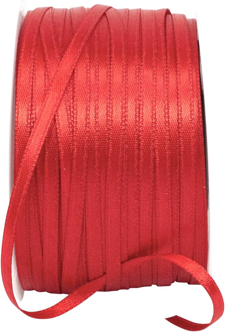 Reliant Ribbon 4950-065-18C Double Face Satin Ribbon, 1/8 Inch X 100 Yards, Red