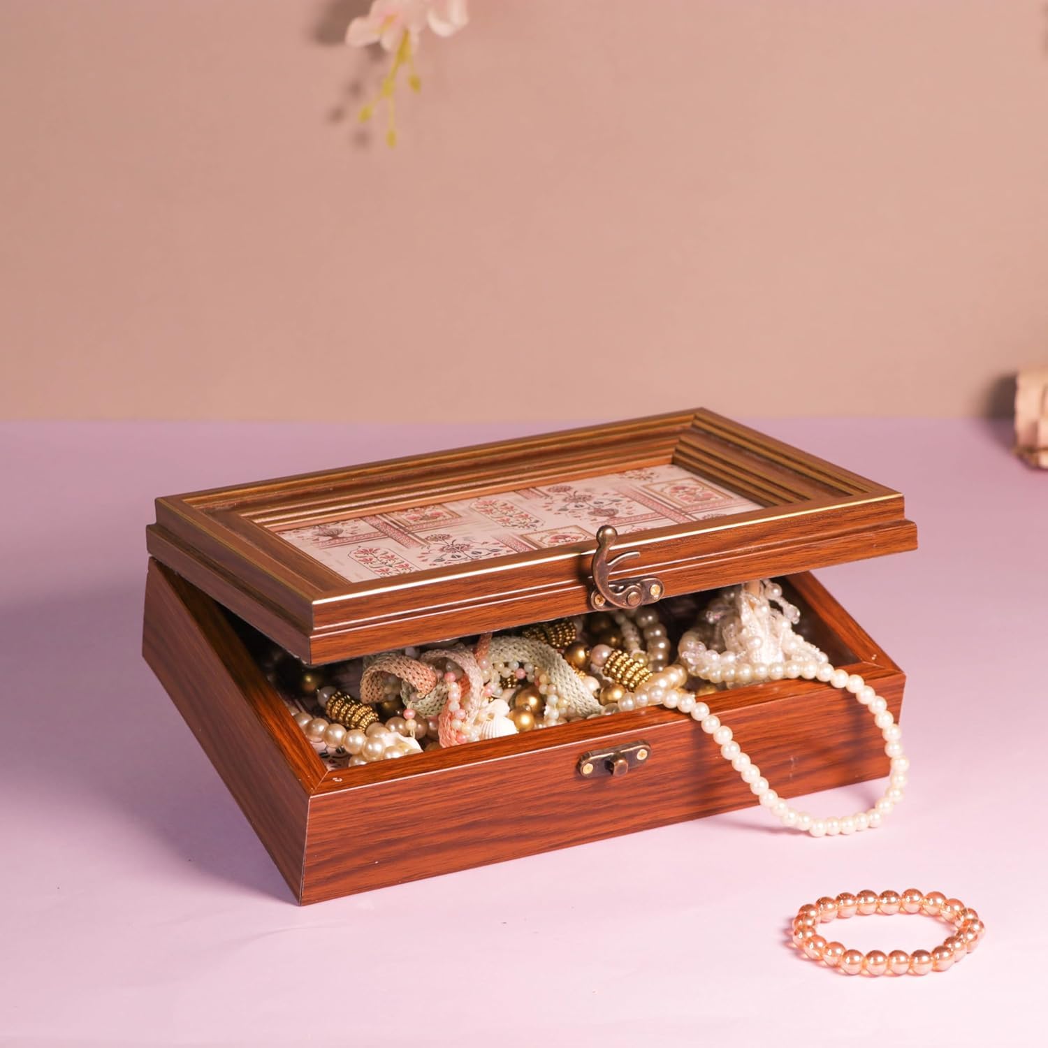 Art Street Rakshabandhan Rakhi Gift Vintage Jewelry Box for Women & Girls, Decorative Jewelry Storage Organizer for Necklace, Earrings, Rings, Chains & Bangles (9x6 Inch), Gift for Sister-image-36