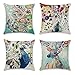 GSP Gspirit 4 Pack Cuscini Divano Pavone Alce Gufo Cotone Biancheria Decorativo Copricuscini Divano 45x45 cm